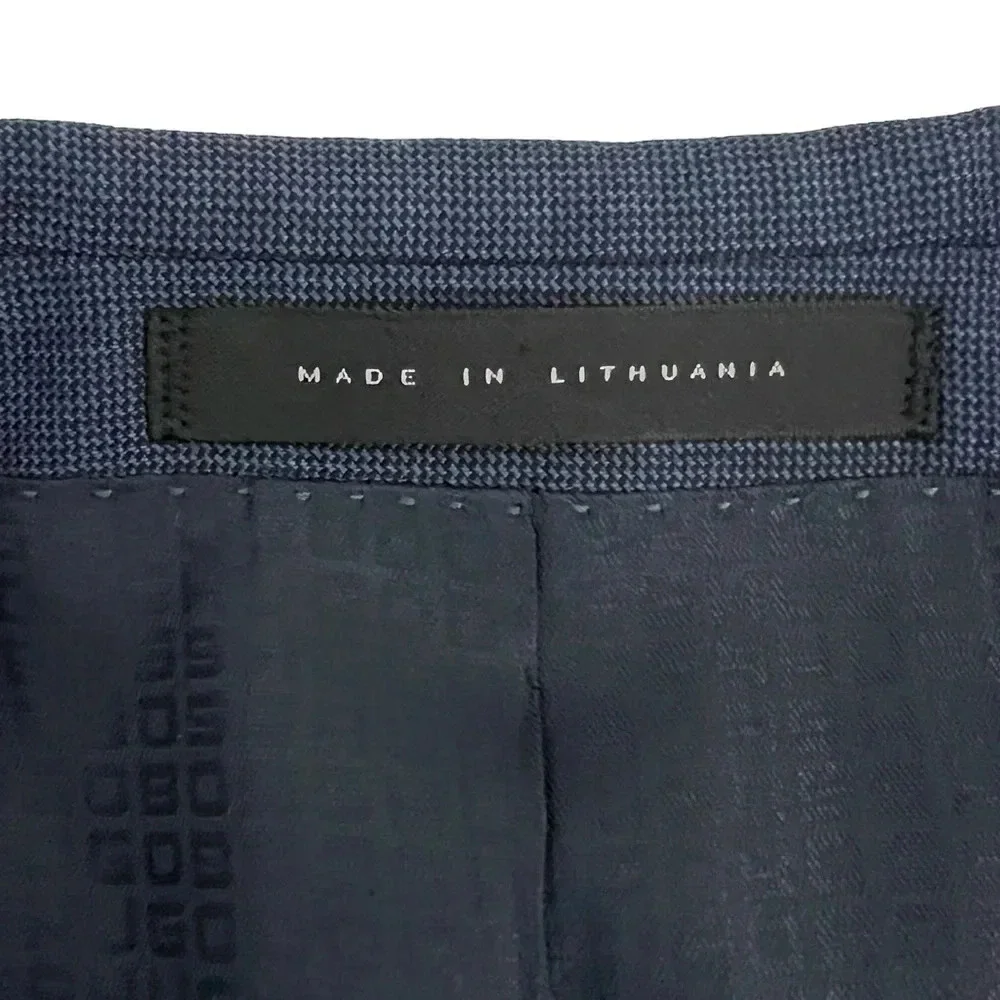 Hugo Boss Blue Micro Check Suit Jacket Blazer Coat Super 100 Modern Fit Men 42 L - Picture 7 of 12